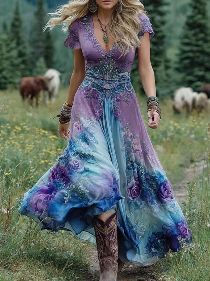 Charlotte | Damska letnia sukienka maxi w kwiaty z dekoltem V na wesele foto 5