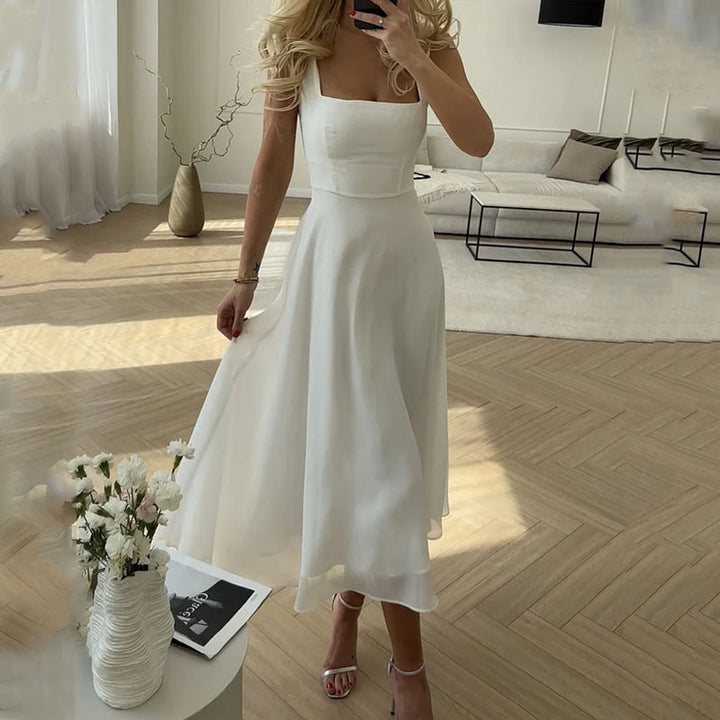 Lucy | Damska elegancka sukienka midi na wesele z dekoltem karo foto 1