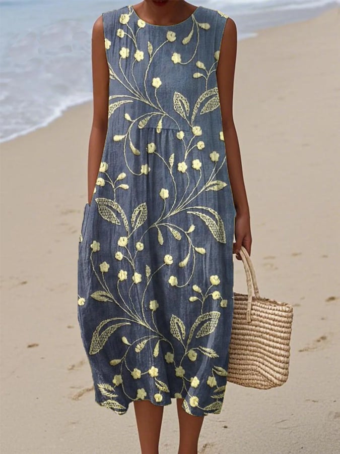 Atmungsaktives ärmelloses Blumenkleid Beach dress w kolorze Niebieski