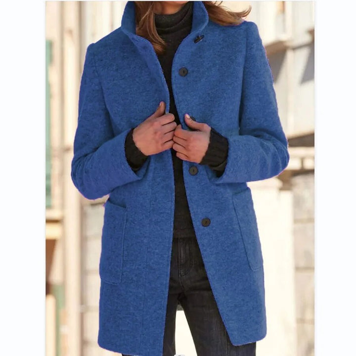 Autumn Women's Coat in Elegant Wool in Dark Blue
