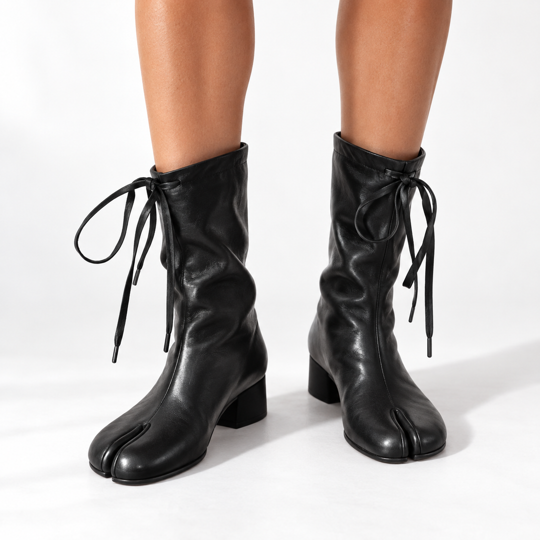 Black Cowboy Boots for Women Lace-Tied Mid-Calf in Black 1
