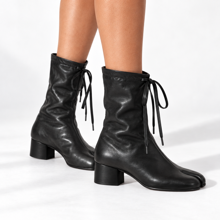 Black Cowboy Boots for Women Lace-Tied Mid-Calf in Black 2