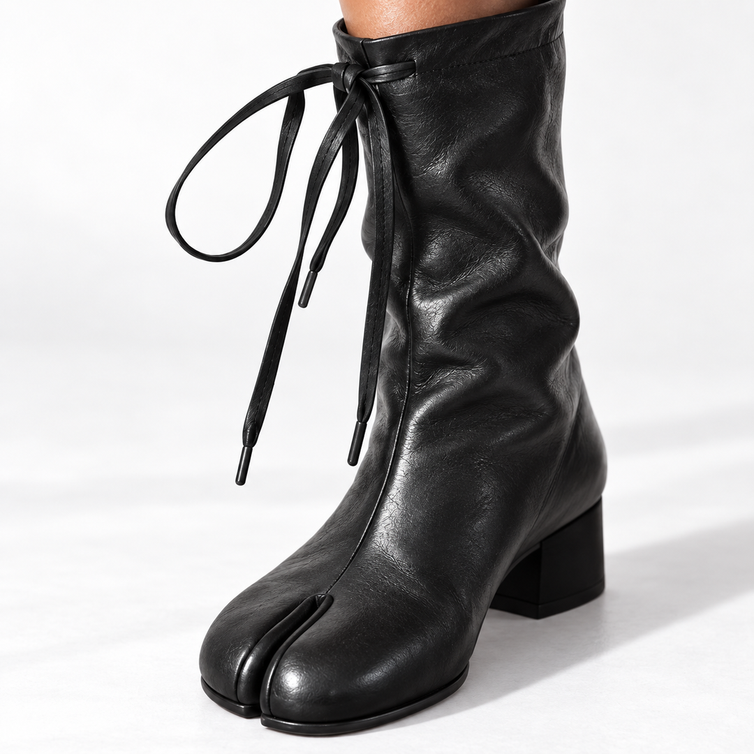 Black Cowboy Boots for Women Lace-Tied Mid-Calf in Black 3