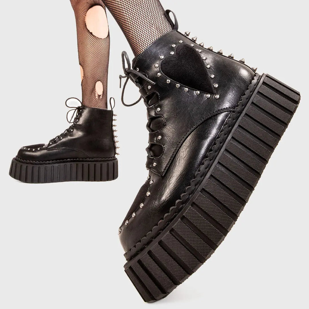 Black Lace-Up Knee High Boots with Platform (4)