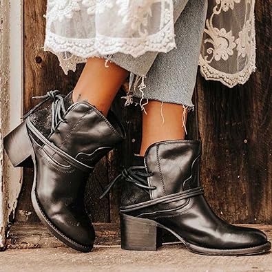 Brown Leather Ankle Boots for Women in Black