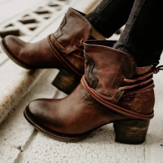 Brown Leather Ankle Boots for Women in Brown