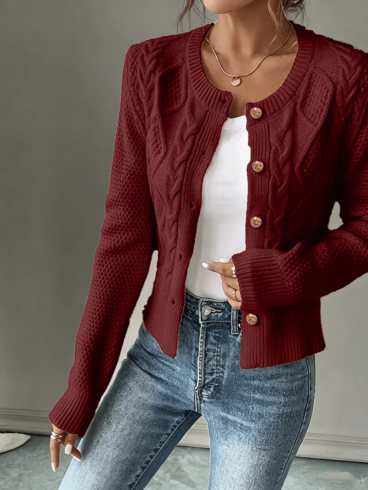 Cable-Knit Button-Front Cardigan Cardigan (10)