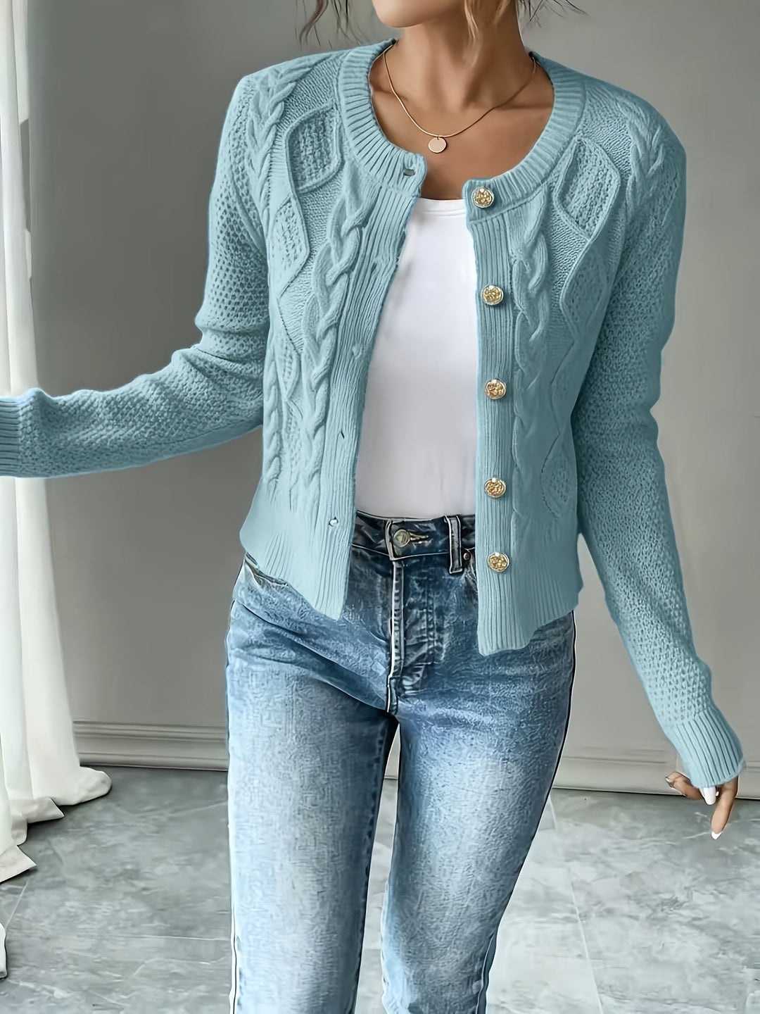 Cable-Knit Button-Front Cardigan Cardigan (13)