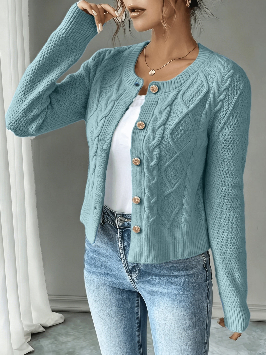 Cable-Knit Button-Front Cardigan Cardigan (15)