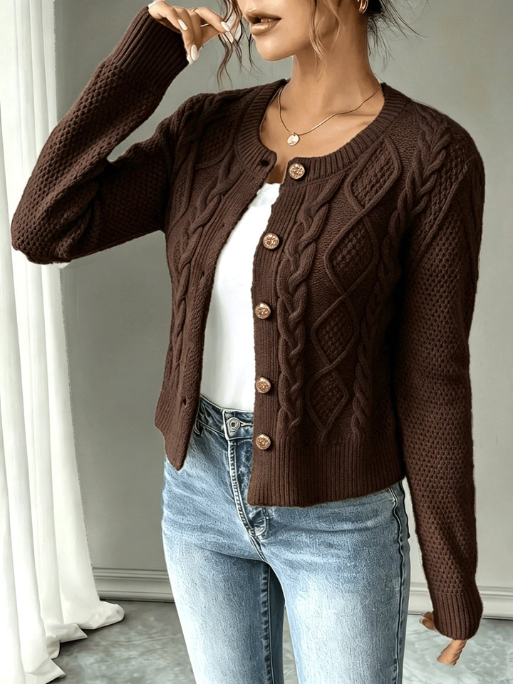 Cable-Knit Button-Front Cardigan Cardigan (20)