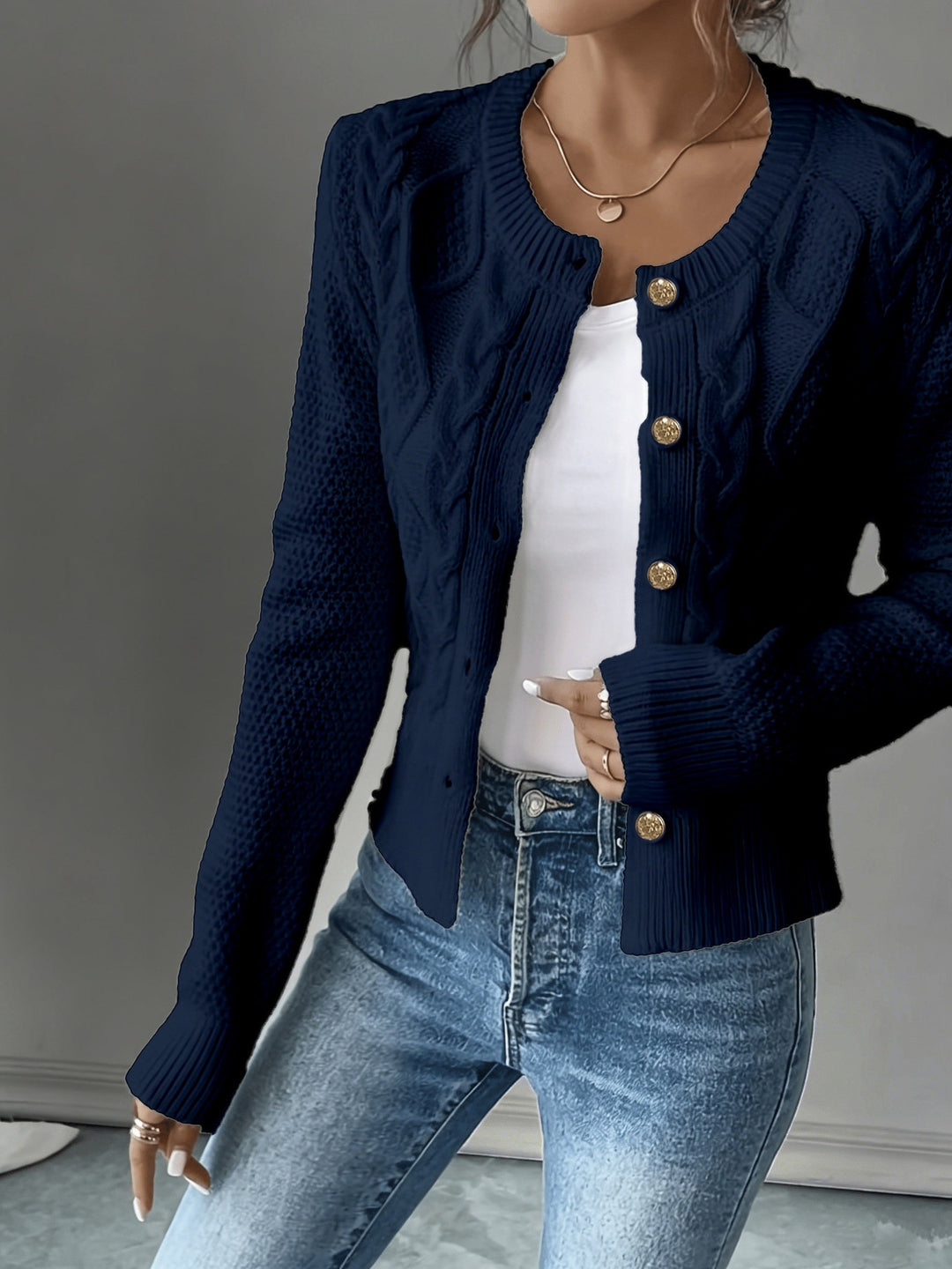 Cable-Knit Button-Front Cardigan Cardigan (28)