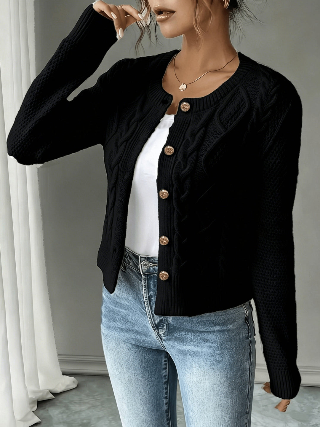 Cable-Knit Button-Front Cardigan Cardigan (3)