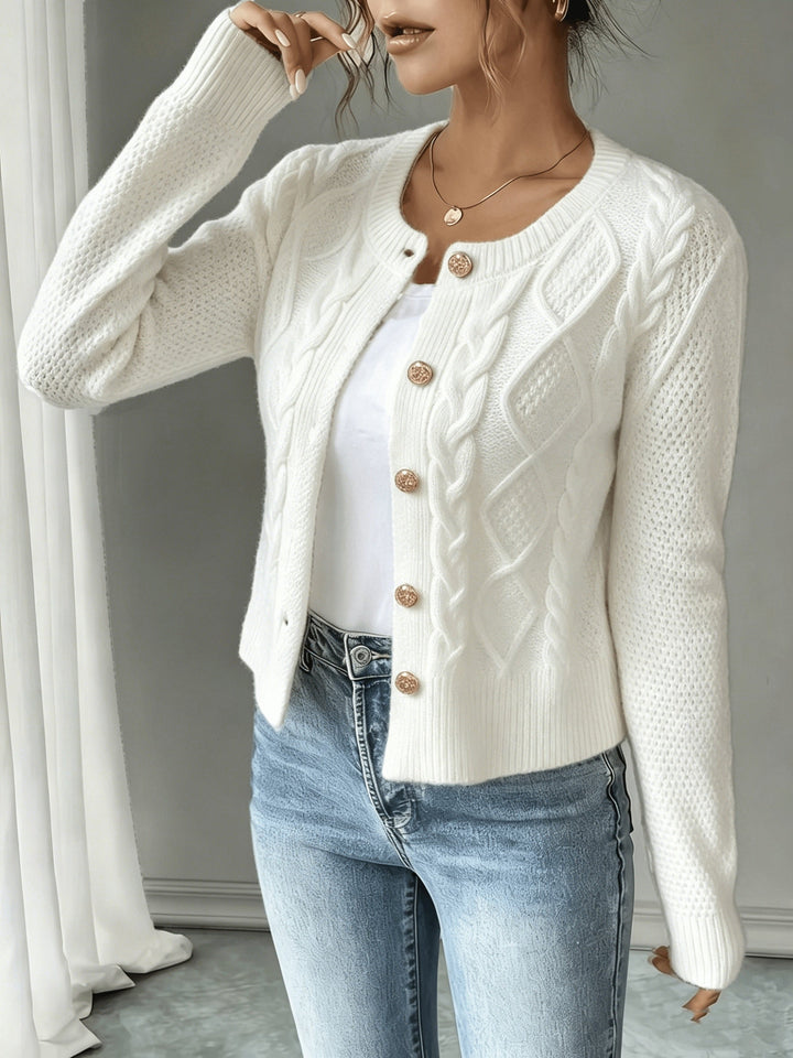 Cable-Knit Button-Front Cardigan Cardigan (33)