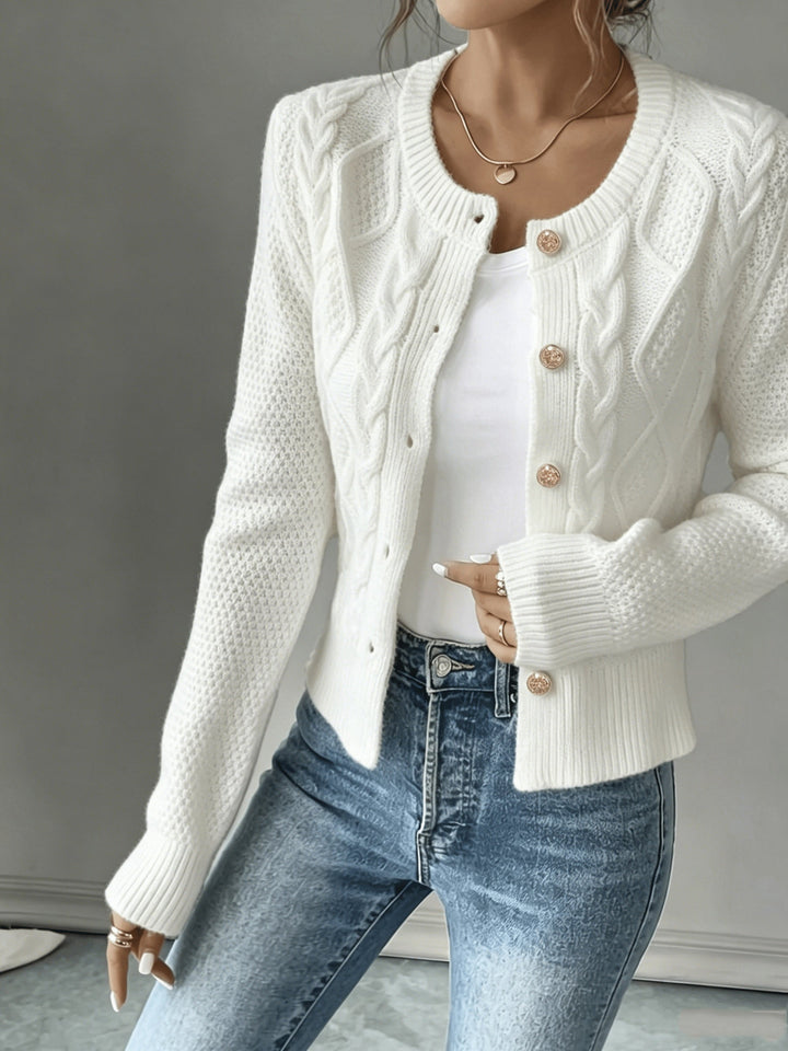 Cable-Knit Button-Front Cardigan Cardigan (34)