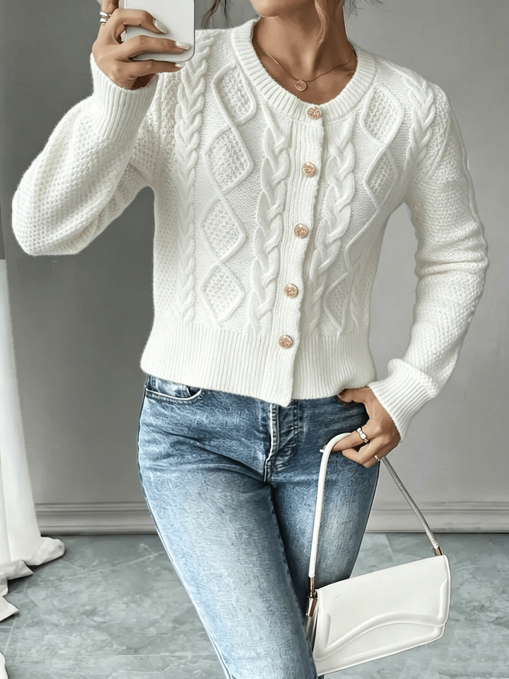Cable-Knit Button-Front Cardigan Cardigan (35)