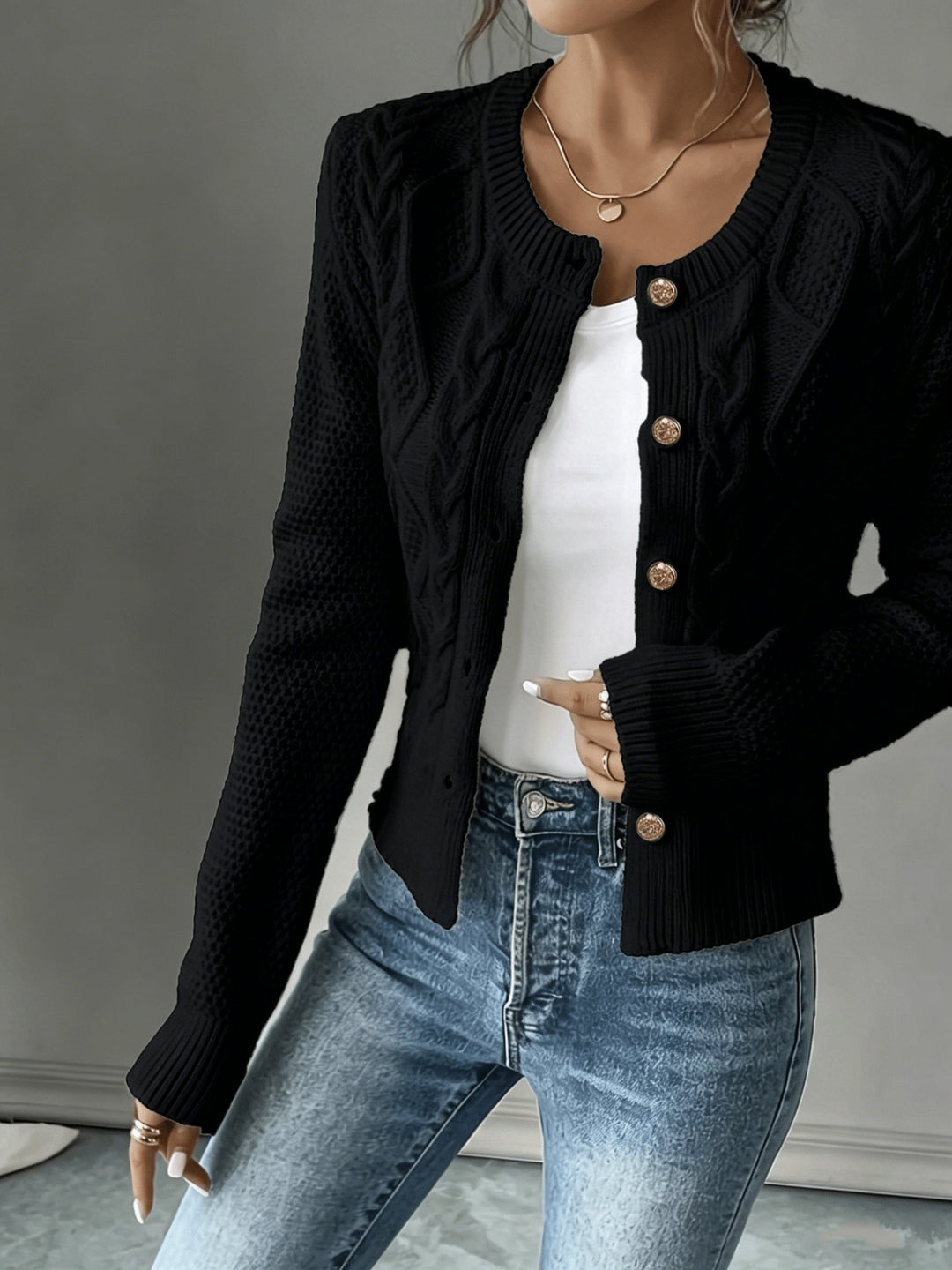 Cable-Knit Button-Front Cardigan Cardigan (4)
