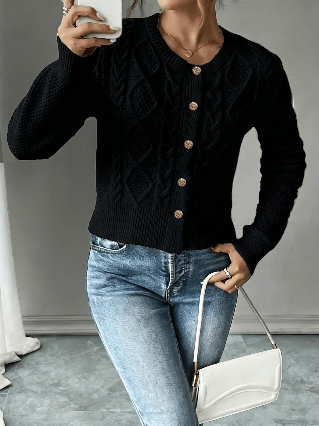 Cable-Knit Button-Front Cardigan Cardigan (5)