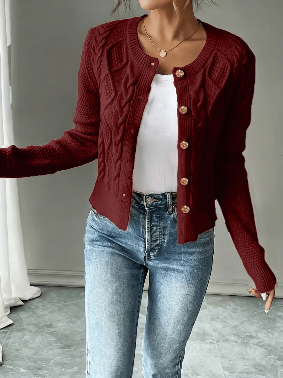 Cable-Knit Button-Front Cardigan Cardigan (7)