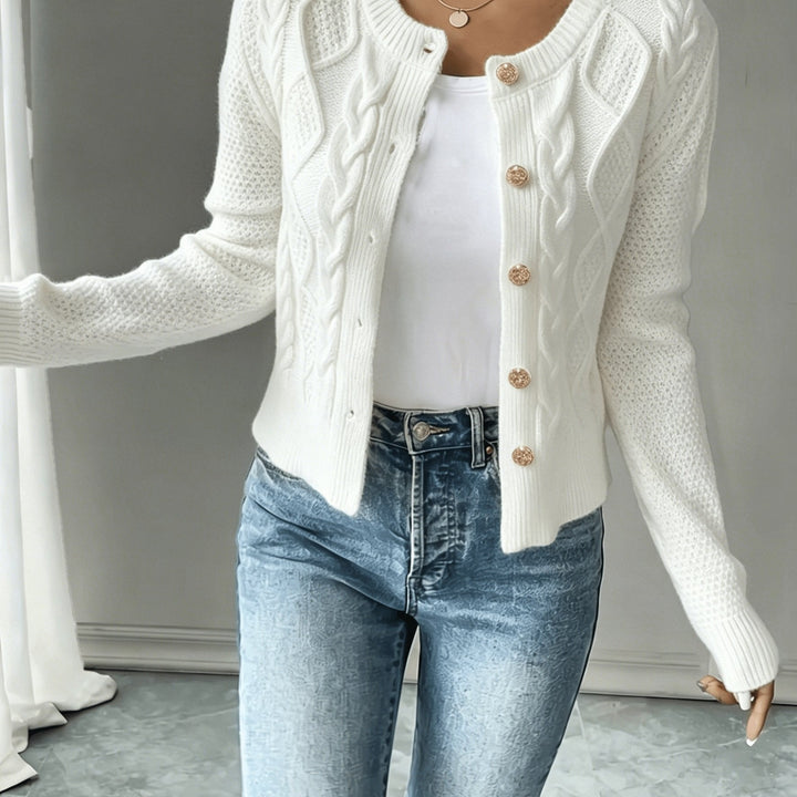 Cable-Knit Button-Front Cardigan Cardigan w kolorze Biały