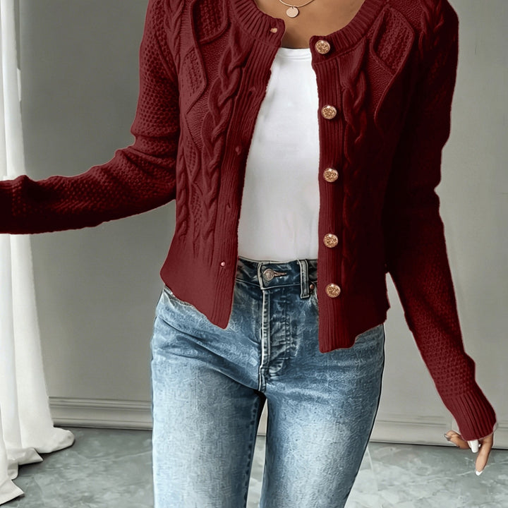 Cable-Knit Button-Front Cardigan Cardigan w kolorze Ciemny Czerwony