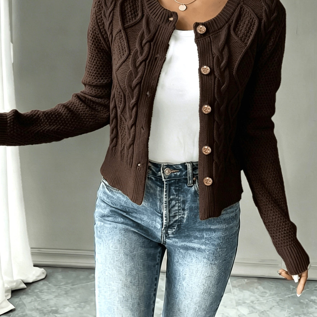 Cable-Knit Button-Front Cardigan Cardigan w kolorze Coffee Brown