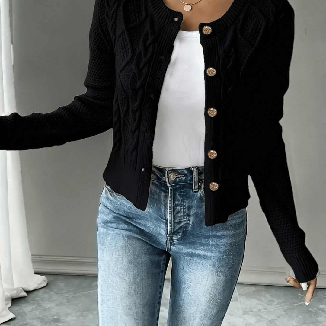 Cable-Knit Button-Front Cardigan Cardigan w kolorze Czarny