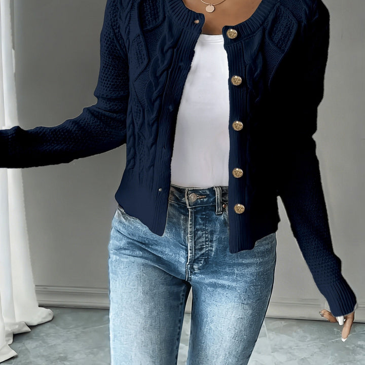Cable-Knit Button-Front Cardigan Cardigan w kolorze Granatowy