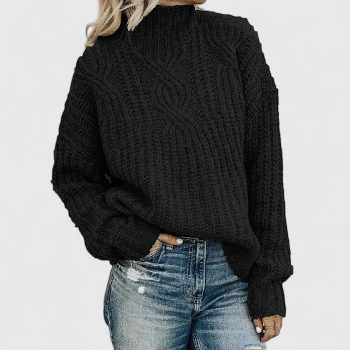 Cable Knit Women's Jumper for Autumn in Black