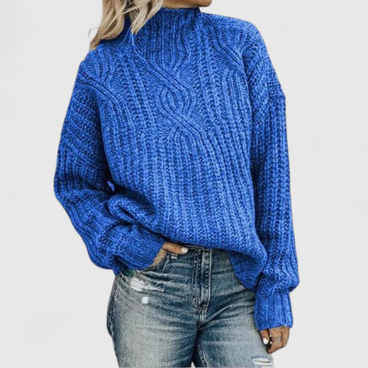 Cable Knit Women's Jumper for Autumn in Blue