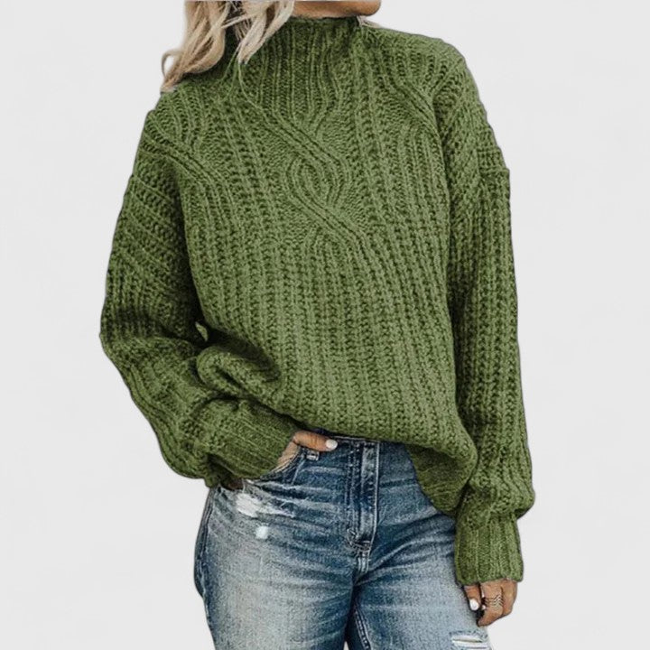 Cable Knit Women's Jumper for Autumn in Green