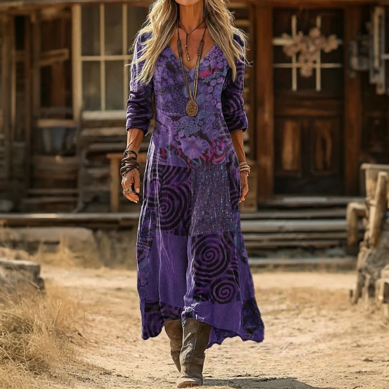 Casual long sleeve vintage Christmas party dress in Purple