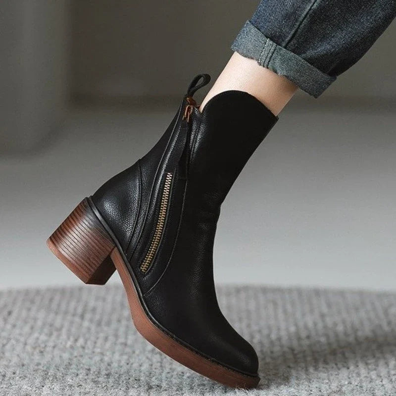 Comfortable Women's Ankle Boots in Premium Leather in Black