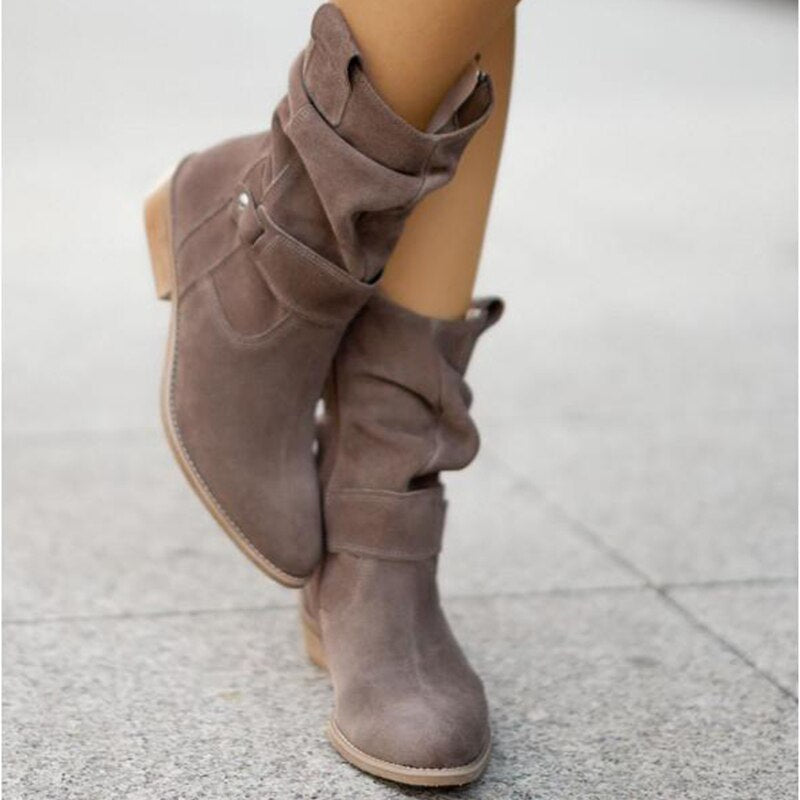 Comfortable Women's Brown Boots for Autumn in Dark Grey