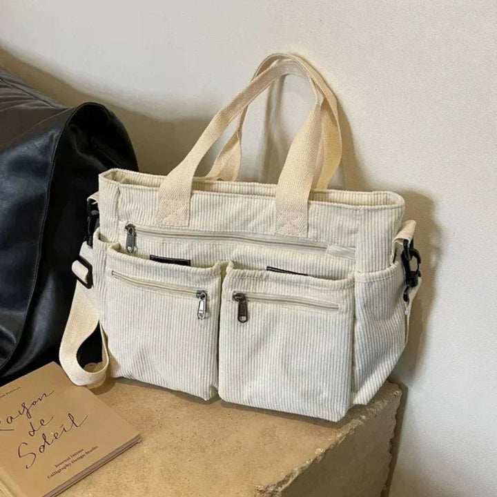 Corduroy Multi-Pocket Tote Bag Crossbody w kolorze Beżowy