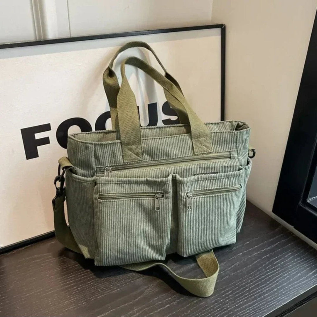 Corduroy Multi-Pocket Tote Bag Crossbody w kolorze Zielony