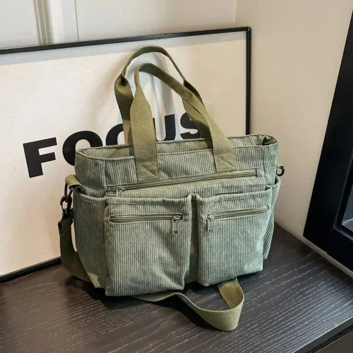 Corduroy Multi-Pocket Tote Bag Crossbody w kolorze Zielony