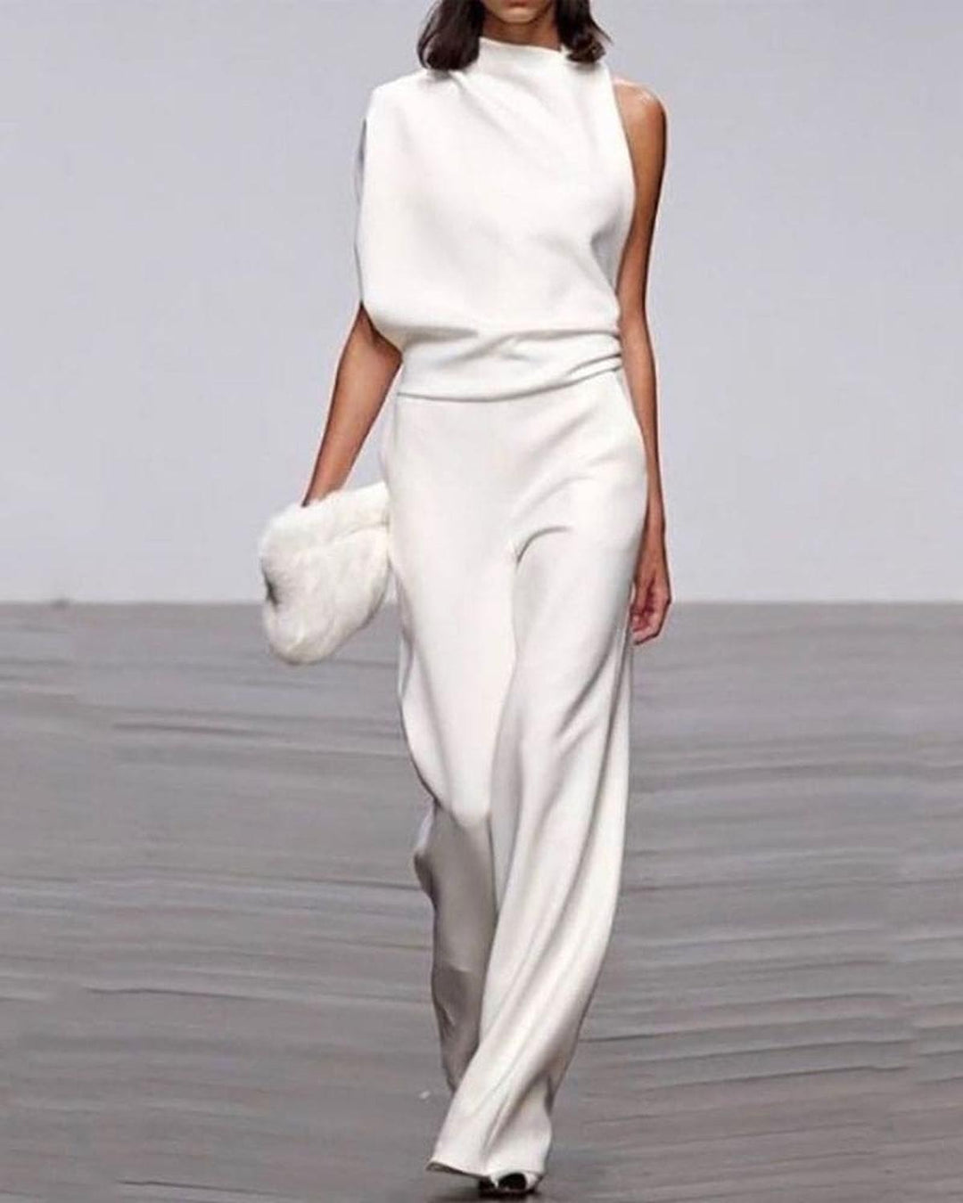 Damen Ein Schulter Jumpsuit mit w kolorze Biały