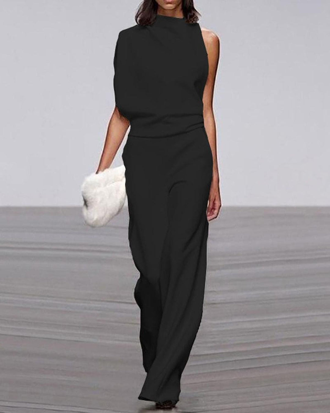 Damen Ein Schulter Jumpsuit mit w kolorze Czarny