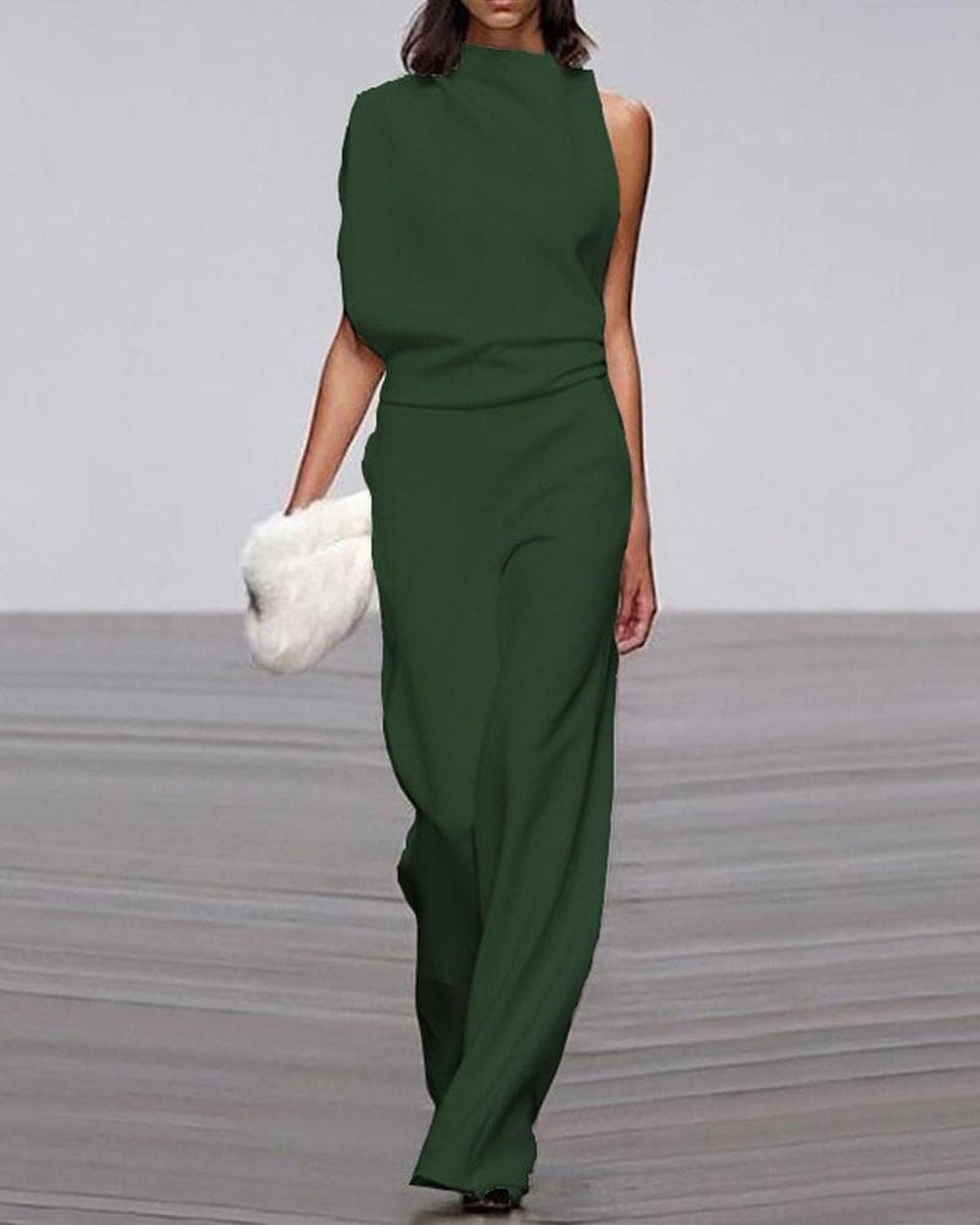 Damen Ein Schulter Jumpsuit mit w kolorze Zielony