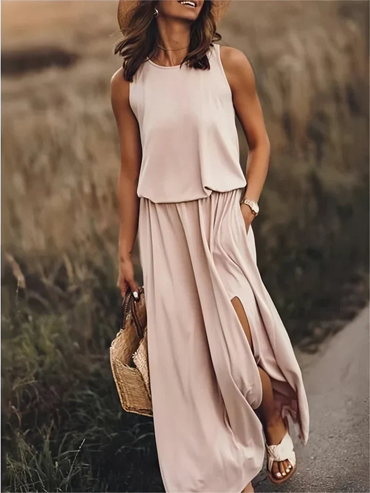 damen einfarbiges maxikleid Wedding guest dress w kolorze Beżowy