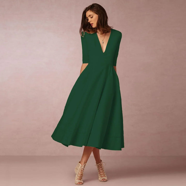 Damen Elegantes Fließendes Midi Kleid w kolorze Zielony