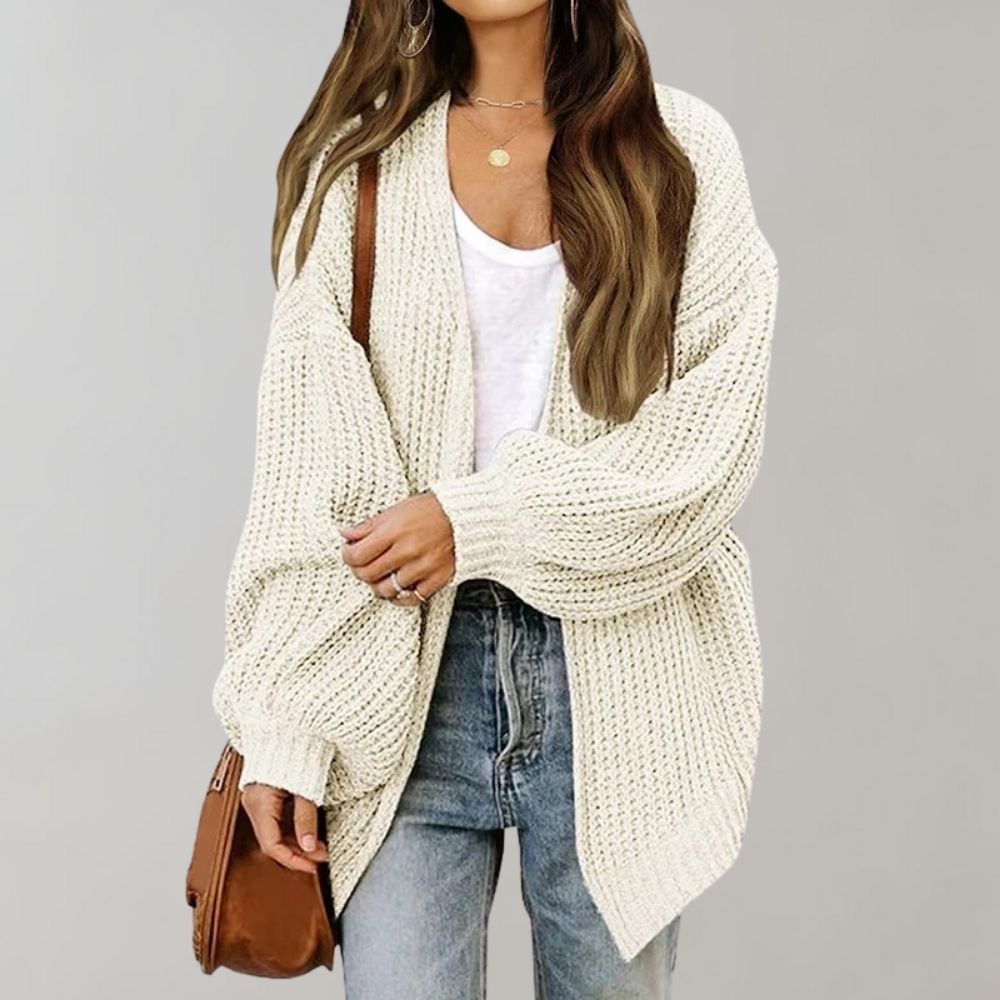 Damen Freizeit-Strickjacke mit offener Vorderseite w kolorze Biały