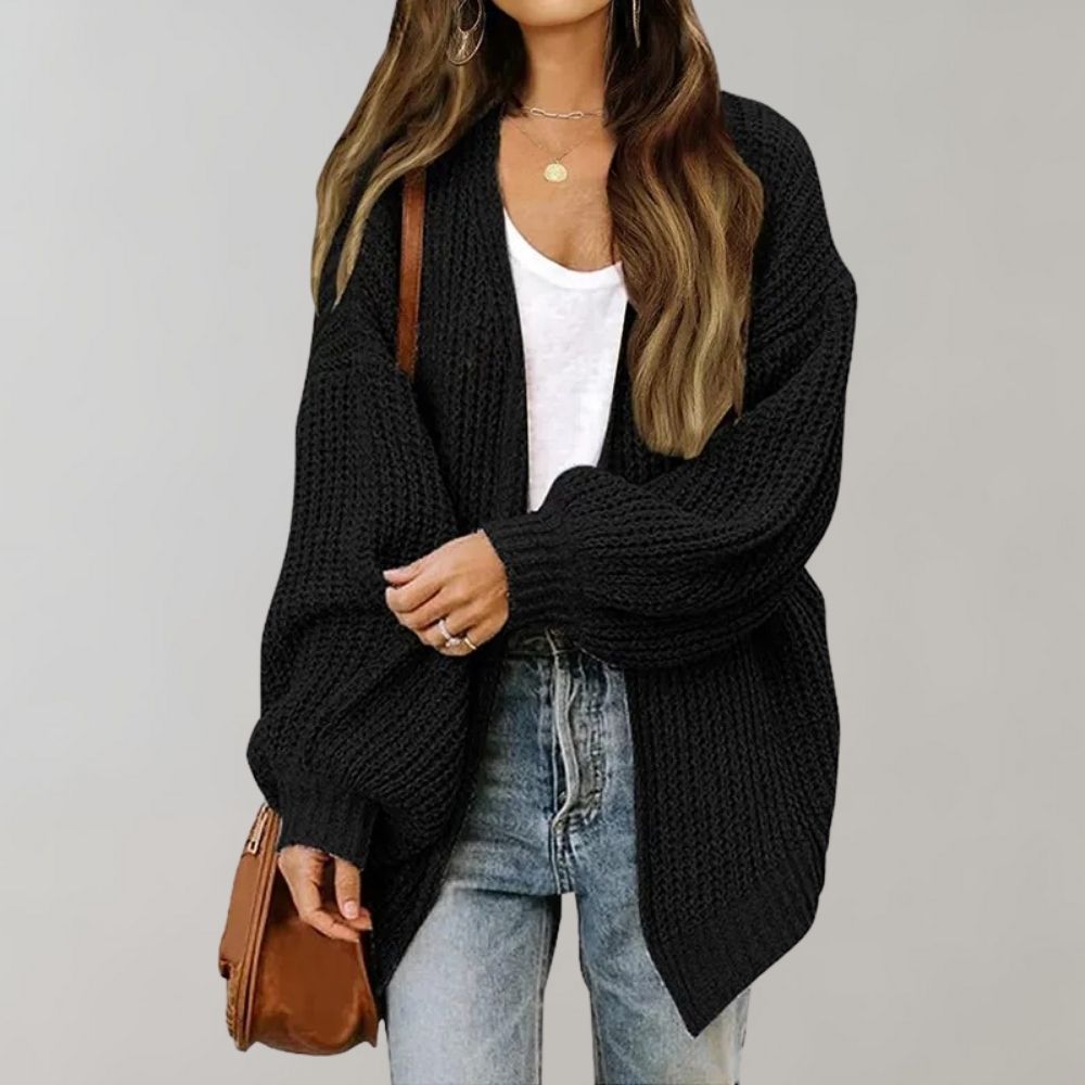 Damen Freizeit-Strickjacke mit offener Vorderseite w kolorze Czarny