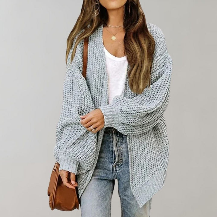 Damen Freizeit-Strickjacke mit offener Vorderseite w kolorze Szary