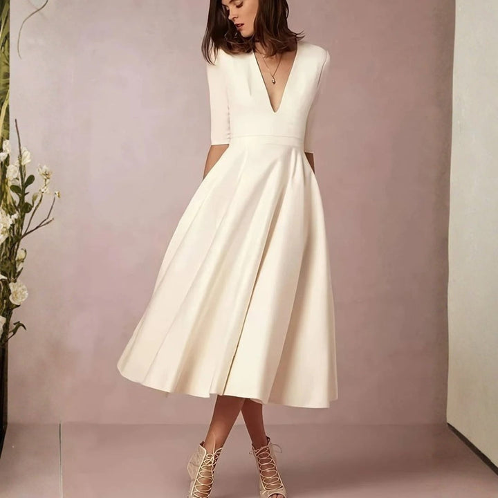 Damen Hochzeitsgast Elegantes Ausgestelltes Midikleid (3)