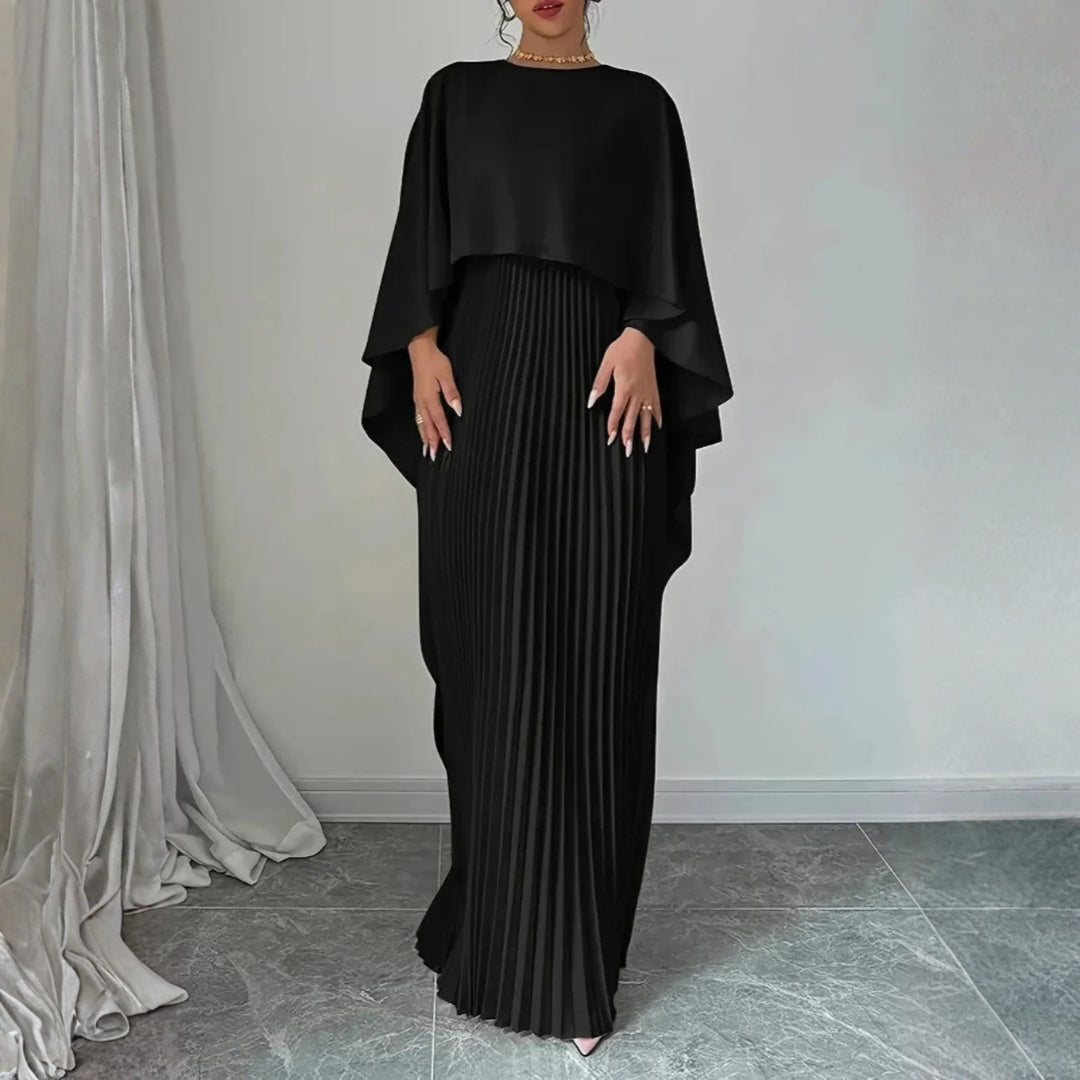 Damen Hochzeitsgast Gefaltetes Cape Maxikleid w kolorze Czarny