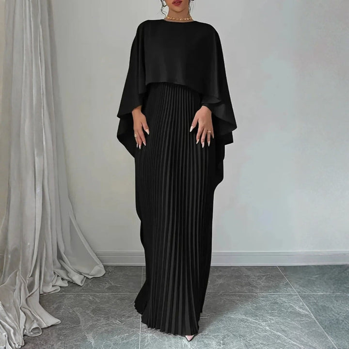 Damen Hochzeitsgast Gefaltetes Cape Maxikleid w kolorze Czarny