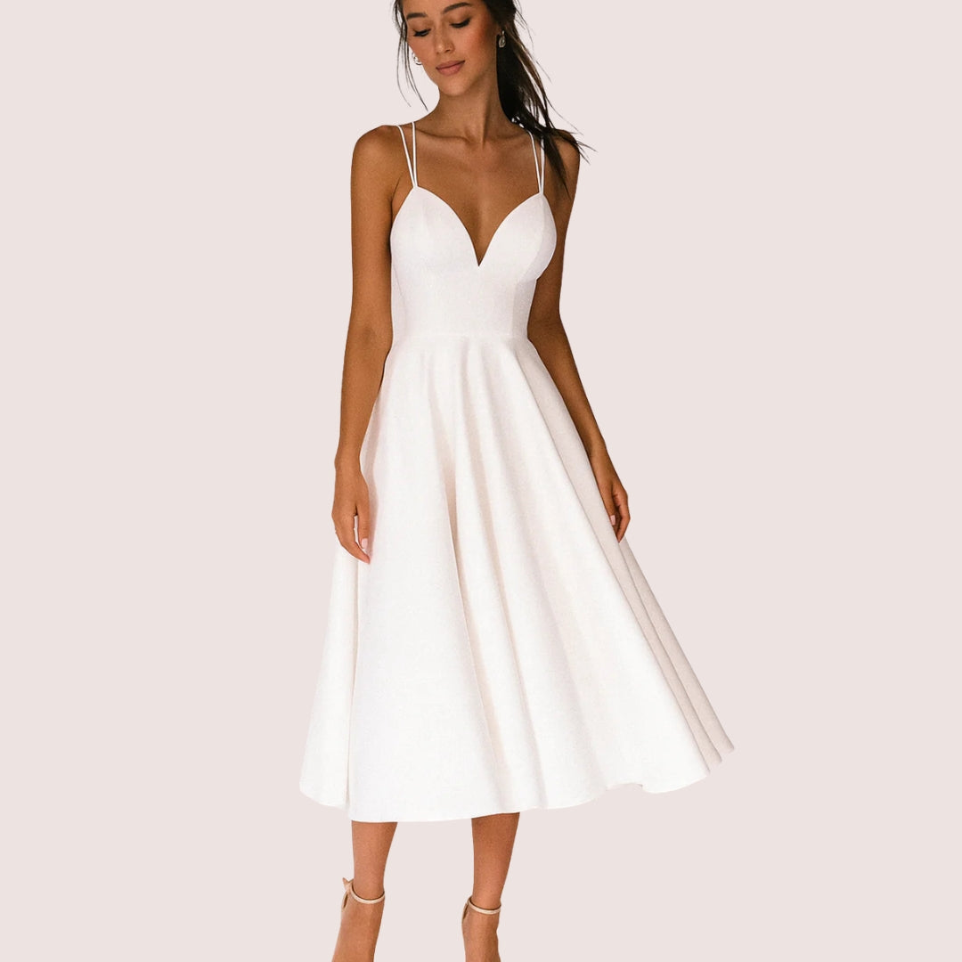 Damen Hochzeitsgast Träger Midi Kleid w kolorze Biały