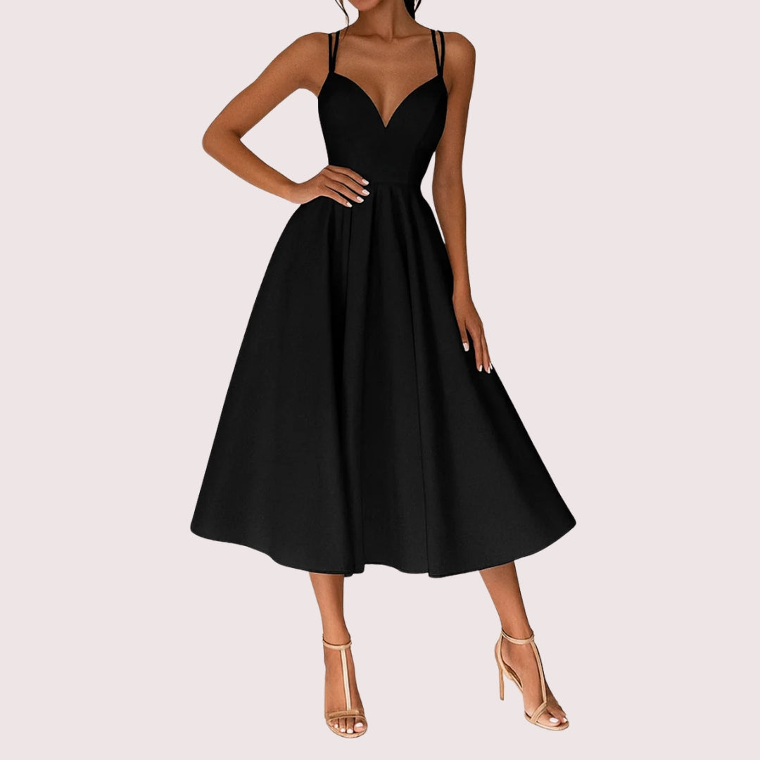 Damen Hochzeitsgast Träger Midi Kleid w kolorze Czarny
