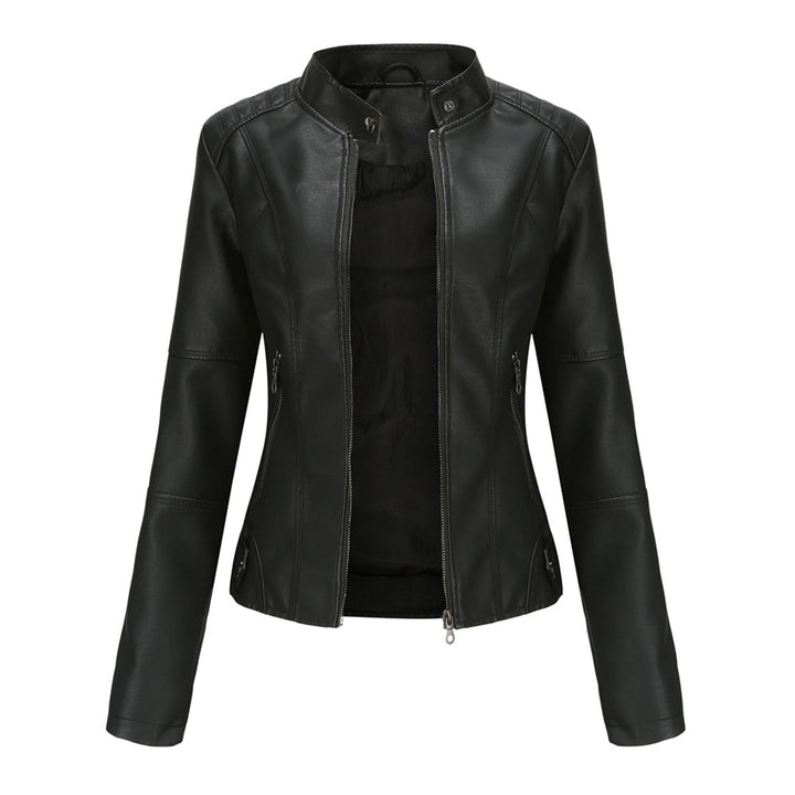 Damen Kunstleder-Bikerjacke mit Reißverschluss Jacket w kolorze Czarny